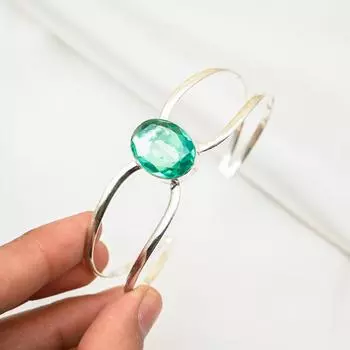 Браслет-манжета Aqua Apatite из стерлингового серебра 925 пробы, ручная работа, приличный регулируемый браслет, браслет-манжета из драгоценных камней, подарки на помолвку Adjustable синий