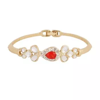 Браслет-манжета Estele из латуни с рубиновым ореолом Regal Kundan из недрагоценного металла с покрытием из золота и серебра 24 карата для девочек