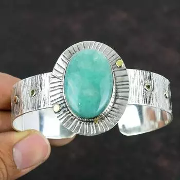 Браслет-манжета из амазонита, ювелирные изделия ручной работы, браслет из драгоценных камней, серебряный браслет 925 пробы, регулируемый браслет-манжета, абсолютно новые ювелирные изделия, подарки для нее