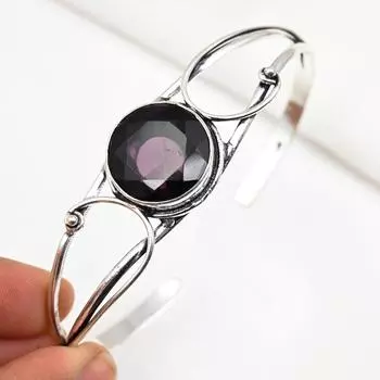 Браслет-манжета из аметиста, настоящий драгоценный камень, браслет из стерлингового серебра 925 пробы, ювелирные изделия ручной работы, регулируемый браслет для подарка, женские ювелирные изделия Adjustable фиолетовый