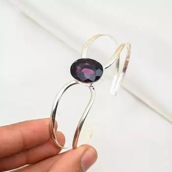 Браслет-манжета из аметиста, настоящий драгоценный камень, браслет из стерлингового серебра 925 пробы, ювелирные изделия ручной работы, регулируемый браслет для подарка, женские ювелирные изделия Adjustable фиолетовый