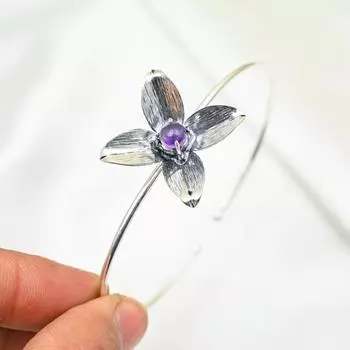 Браслет-манжета из аметиста, стерлингового серебра 925 пробы, регулируемый браслет с драгоценными камнями, подарок для мамы, бренд ручной работы, новые ювелирные изделия Adjustable фиолетовый