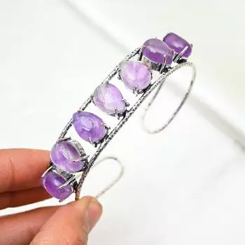 Браслет-манжета из аметиста, стерлингового серебра 925 пробы, регулируемый браслет с драгоценными камнями, подарок для мамы, бренд ручной работы, новые ювелирные изделия Adjustable фиолетовый