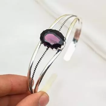 Браслет-манжета из аметиста, стерлингового серебра 925 пробы, регулируемый браслет с драгоценными камнями, подарок для мамы, бренд ручной работы, новые ювелирные изделия Adjustable фиолетовый