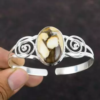 Браслет-манжета из арахисового дерева, яшма, браслет из драгоценных камней, браслет из стерлингового серебра 925 пробы, регулируемый браслет-манжета, ювелирные изделия ручной работы из целебного камня для подарков