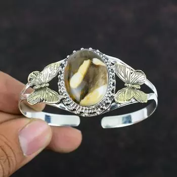 Браслет-манжета из арахисового дерева, яшмы, драгоценного камня, регулируемый браслет из стерлингового серебра 925 пробы, браслет с позолотой 18 карат, браслет ручной работы, браслеты-бабочки