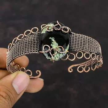 Браслет-манжета из австралийского хрома и халцедона, браслет из медной проволоки с драгоценными камнями, регулируемый браслет ручной работы, уникальный подарок из меди для нее