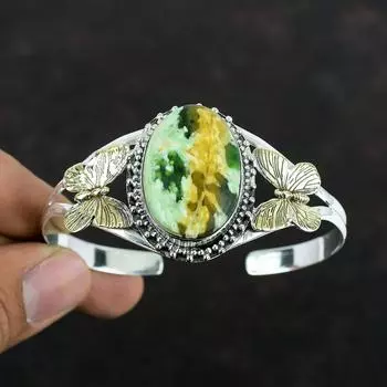 Браслет-манжета из австралийского хрома и халцедона с настоящим драгоценным камнем, браслет-манжета из стерлингового серебра 925 пробы, позолоченный браслет-манжета в виде бабочки 18 карат, регулируемый браслет