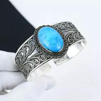 Браслет-манжета из бирюзового камня «Спящая красавица» из стерлингового серебра 925 пробы, браслет-манжета из бирюзы «Спящая красавица», для жены, унисекс-браслет, подарки 6 синий