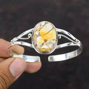 Браслет-манжета из брекчированного мукаита, оригинальные ювелирные изделия из драгоценных камней, браслет-манжета из стерлингового серебра 925 пробы, регулируемый браслет, браслет ручной работы, подарок для нее