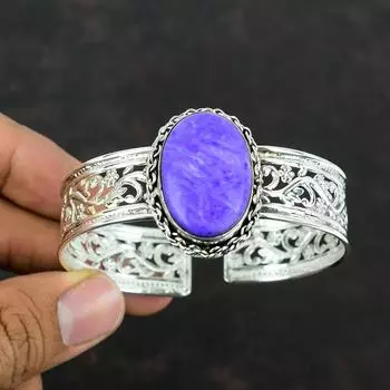 Браслет-манжета из чароита, браслет ручной работы из драгоценных камней, браслет-манжета из стерлингового серебра 925 пробы, регулируемый браслет, дизайнерский браслет, подарок на годовщину для нее