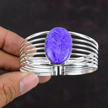 Браслет-манжета из чароита, драгоценный камень, браслет-манжета из стерлингового серебра 925 пробы, регулируемый браслет, ювелирные изделия ручной работы, подарки для нее, новейший дизайн-манжета