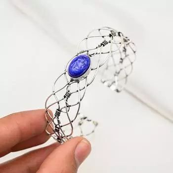 Браслет-манжета из чароита, серебряный браслет 925 пробы, ручная работа, приличный регулируемый браслет, браслет-манжета из драгоценных камней, подарки на помолвку Adjustable синий