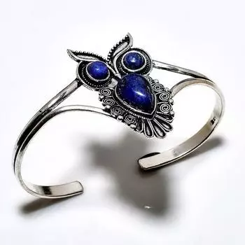 Браслет-манжета из драгоценного камня лазурита 925 пробы с посеребренным покрытием ручной работы