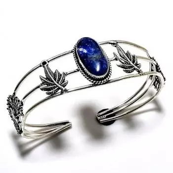 Браслет-манжета из драгоценного камня лазурита 925 пробы с посеребренным покрытием ручной работы