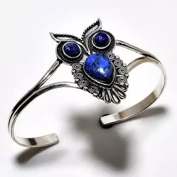 Браслет-манжета из драгоценного камня лазурита 925 пробы с посеребренным покрытием ручной работы