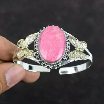 Браслет-манжета из драгоценного камня Тулит, браслет из стерлингового серебра 925 пробы, позолоченный браслет 18 карат, регулируемый браслет-манжета ручной работы с бабочкой для подарка