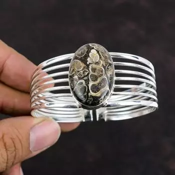 Браслет-манжета из драгоценного камня Turritella Agate, браслет-манжета из стерлингового серебра 925 пробы, регулируемый браслет ручной работы, ювелирные изделия Turritella Agate, подарки для мамы