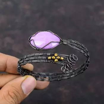 Браслет-манжета из фосфосидеритовой меди, обмотанный проволокой, с драгоценными камнями, регулируемый браслет, подарок для мамы, браслет ручной работы, обмотанный медной проволокой, ювелирные изделия