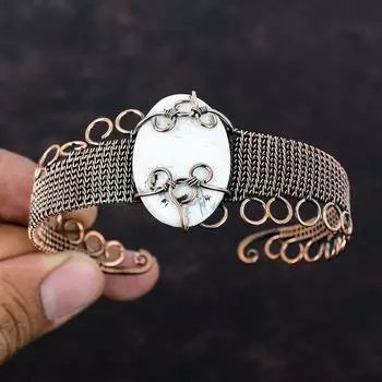 Браслет-манжета из говлита, браслет из медной проволоки, браслет, ювелирные изделия из драгоценных камней, регулируемый браслет-манжета, ювелирные изделия из медной проволоки, браслет ручной работы, подарок для жены