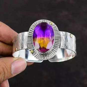 Браслет-манжета из граненого аметрина с драгоценным камнем, регулируемый браслет из стерлингового серебра 925 пробы, старинные ювелирные изделия, браслет-манжета ручной работы, серебряные ювелирные изделия для подарка