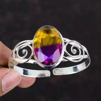 Браслет-манжета из граненого аметрина, ювелирные изделия из драгоценных камней, регулируемый браслет-манжета из стерлингового серебра 925 пробы, браслет ручной работы, антикварные ювелирные изделия для подарка