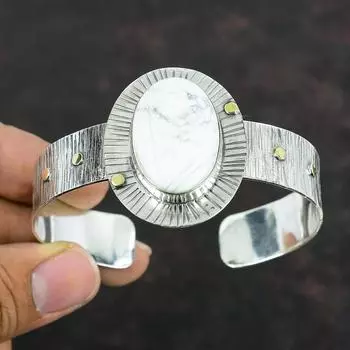 Браслет-манжета из хаулита с драгоценными камнями, браслет ручной работы, браслет из стерлингового серебра 925 пробы, регулируемый браслет-манжета, браслет с камнями, подарки для него