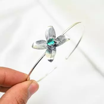 Браслет-манжета из индиголита, браслет из настоящего драгоценного камня, браслет-манжета из стерлингового серебра 925 пробы, ювелирные изделия ручной работы, регулируемый браслет для подарка, женские ювелирные изделия Adjustable зелёный