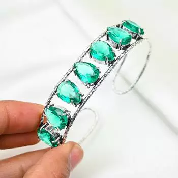 Браслет-манжета из индиголита, браслет из настоящего драгоценного камня, браслет-манжета из стерлингового серебра 925 пробы, ювелирные изделия ручной работы, регулируемый браслет для подарка, женские ювелирные изделия Adjustable зелёный