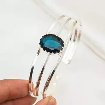 Браслет-манжета из индиголита, браслет из настоящего драгоценного камня, браслет-манжета из стерлингового серебра 925 пробы, ювелирные изделия ручной работы, регулируемый браслет для подарка, женские ювелирные изделия Adjustable синий