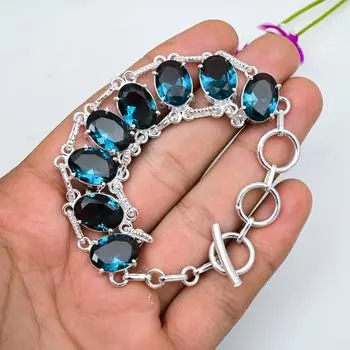 Браслет-манжета из индиголита, браслет из настоящего драгоценного камня, браслет-манжета из стерлингового серебра 925 пробы, ювелирные изделия ручной работы, регулируемый браслет для подарка, женские ювелирные изделия синий