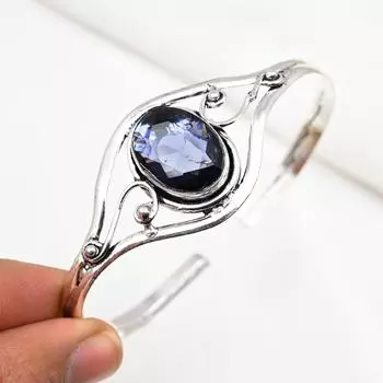 Браслет-манжета из иолита, серебряный браслет 925 пробы, регулируемый браслет с драгоценными камнями, браслет-манжета ручной работы, подарок для матери, элегантные ювелирные изделия Adjustable синий