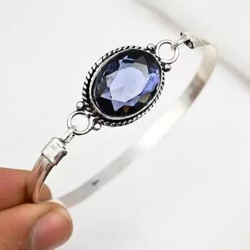 Браслет-манжета из иолита, серебряный браслет 925 пробы, регулируемый браслет с драгоценными камнями, браслет-манжета ручной работы, подарок для нее Adjustable синий