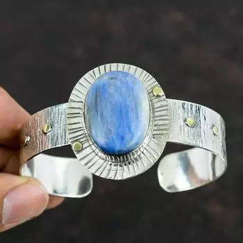 Браслет-манжета из кианита, подлинный браслет из драгоценных камней, серебряный браслет 925 пробы, браслет ручной работы, регулируемый браслет, ювелирные изделия из кианита, подарки для друга