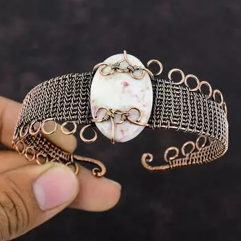 Браслет-манжета из киновари, регулируемый браслет с медной проволокой, браслет-манжета ручной работы, браслет из драгоценных камней для подарка, дизайнерский браслет из медных украшений