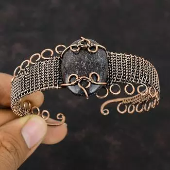 Браслет-манжета из кости динозавра, браслет из медной проволоки, регулируемый браслет-манжета, браслет из драгоценных камней, медная проволока ручной работы, ювелирное изделие, подарок для мамы