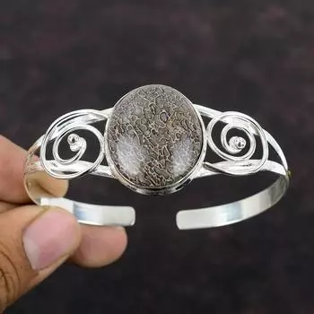 Браслет-манжета из кости динозавра, драгоценный камень, браслет ручной работы, браслет из стерлингового серебра 925 пробы, регулируемый браслет-манжета, свадебный душ, подарки, целебный камень Adjustable