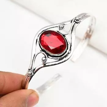 Браслет-манжета из красного граната с настоящими драгоценными камнями, браслет из стерлингового серебра 925 пробы, ювелирные изделия ручной работы, регулируемый браслет в подарок маме Adjustable красный