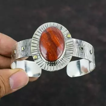 Браслет-манжета из красной змеиной яшмы, ювелирные изделия из натуральных драгоценных камней, регулируемый браслет из стерлингового серебра 925 пробы, уникальный браслет ручной работы, подарки на годовщину