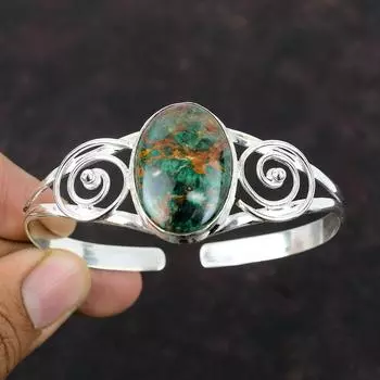 Браслет-манжета из куприта и хризоколлы, браслет из стерлингового серебра 925 пробы, оригинальные ювелирные изделия из драгоценных камней, браслет-манжета ручной работы, подарок для женщин, антикварные ювелирные изделия