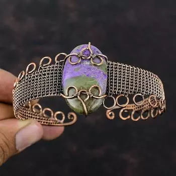 Браслет-манжета из меди Purpurite, медная проволока, обернутая ювелирными изделиями с драгоценными камнями, регулируемый браслет, браслет-манжета ручной работы, проволочный браслет, подарок для женщин