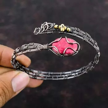 Браслет-манжета из меди тулит, браслет из драгоценных камней, обмотанный медной проволокой, регулируемый браслет для подарка, ювелирные изделия ручной работы, обмотанный проволокой, браслет-манжета