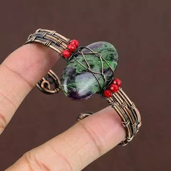 Браслет-манжета из медной проволоки Ruby Zosite Lab-Created Handmade, регулируемый, P7B19