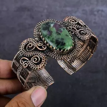 Браслет-манжета из медной проволоки с рубиновым цозитом, регулируемый, ручной работы, u5i28