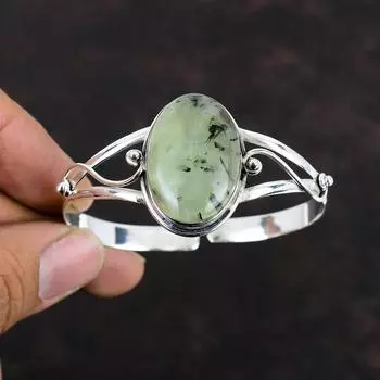 Браслет-манжета из мха и пренита, изящный браслет из драгоценных камней, браслет-манжета из стерлингового серебра 925 пробы, регулируемый браслет, серебряные украшения ручной работы, подарки для него