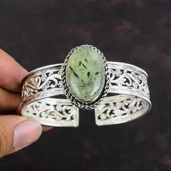 Браслет-манжета из мха пренита с драгоценными камнями, браслет ручной работы последнего дизайна из стерлингового серебра 925 пробы, регулируемый браслет-манжета, подарки для нее