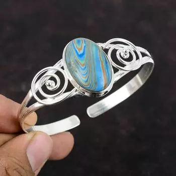 Браслет-манжета из настоящего драгоценного камня Rainbow Calsilica, браслет-манжета из стерлингового серебра 925 пробы, регулируемый браслет-манжета ручной работы, достойные ювелирные изделия, подарок для мамы