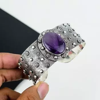 Браслет-манжета из натурального аметиста, стерлингового серебра 925 пробы, браслет с аметистом, для жены, браслет унисекс, подарки на свадьбу 6 фиолетовый