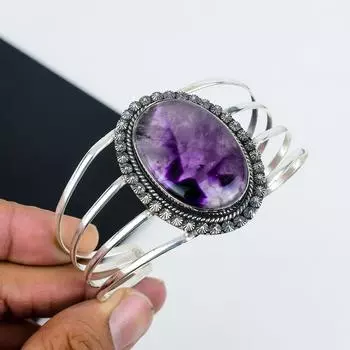 Браслет-манжета из натурального аметиста, стерлингового серебра 925 пробы, браслет с аметистом, для жены, браслет унисекс, подарки для ваты 6 фиолетовый