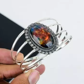 Браслет-манжета из натурального аммонита, стерлингового серебра 925 пробы, браслет с аммонитом, для жены, унисекс-браслет, подарки на День матери 6 оранжевый